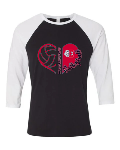 Ellensburg Bulldogs Heart Volleyball Women's Baseball T-Shirt