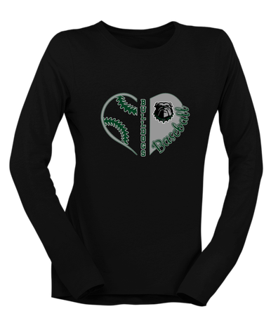 Trimble Bulldogs Heart Baseball Women's LS T-Shirt