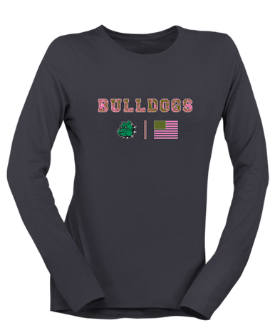 Trimble Bulldogs Mascot Pink Camo Flag Women's LS T-Shirt