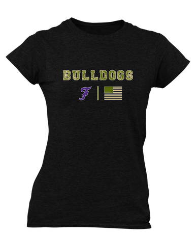 Fayetteville Bulldogs Script F Camo Flag Women's SS T-Shirt