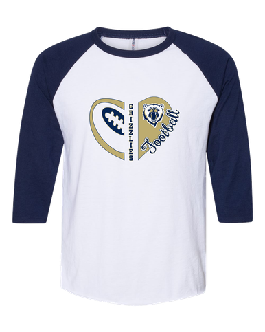 Spring Valley Grizzlies Heart Football Women's Baseball T-Shirt