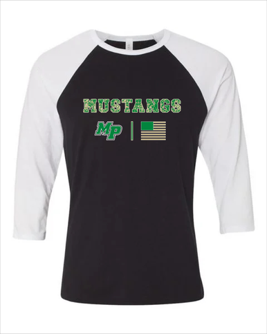 Myers Park Mustangs Script MP Camo Flag Women's Baseball T-Shirt