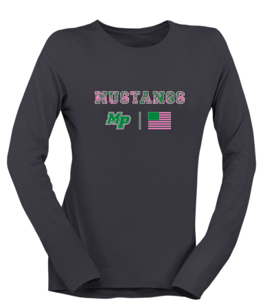 Myers Park Mustangs Script MP Pink Camo Flag Women's Premium LS T-Shirt