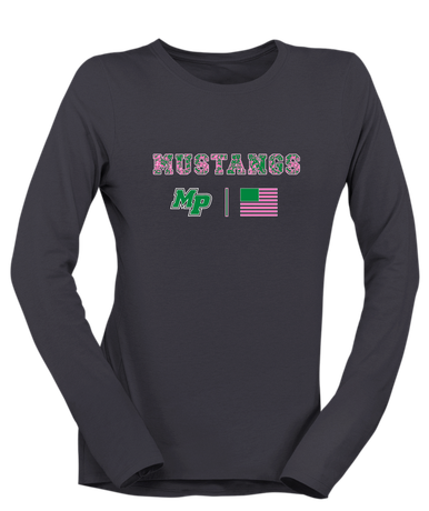 Myers Park Mustangs Script MP Pink Camo Flag Women's LS T-Shirt