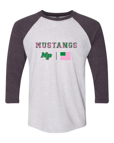 Myers Park Mustangs Script MP Pink Camo Flag Women's Baseball T-Shirt