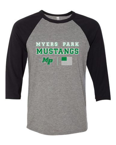 Myers Park Mustangs Script MP Spirit Flag Men's Baseball T-Shirt