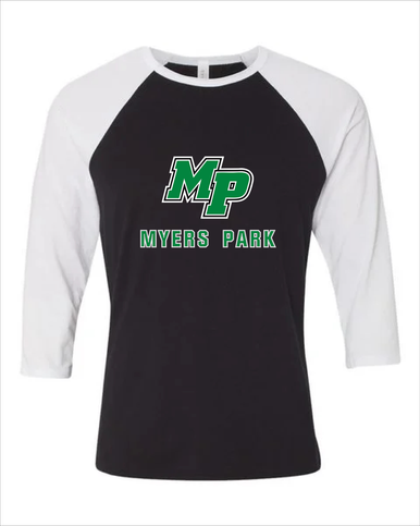 Myers Park Mustangs Script MP Mascot #2 Women's Baseball T-Shirt