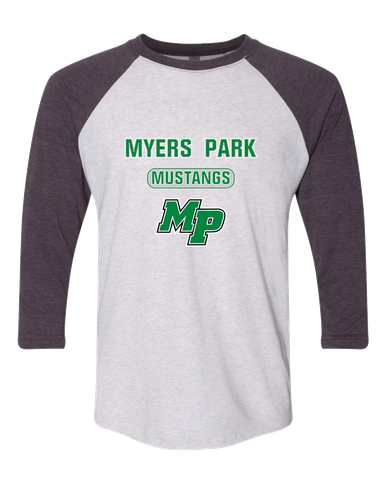Myers Park Mustangs Script MP Mascot #3 Women's Baseball T-Shirt