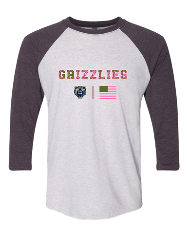 Los Osos Grizzlies Pink Camo Flag Women's Baseball T-Shirt