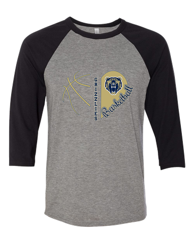 Los Osos Grizzlies Heart Basketball Women's Baseball T-Shirt