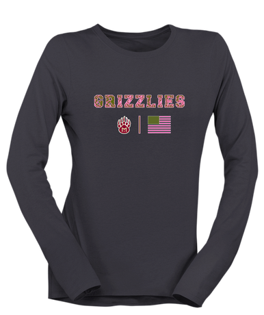 Mission Hills Grizzlies Pink Camo Flag Women's LS T-Shirt