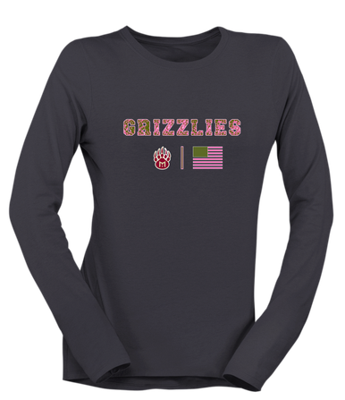 Mission Hills Grizzlies Pink Camo Flag Women's Premium LS T-Shirt