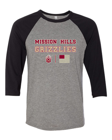 Mission Hills Grizzlies Spirit Flag Men's Baseball T-Shirt