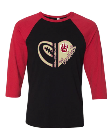 Mission Hills Grizzlies Heart Football Women's Baseball T-Shirt