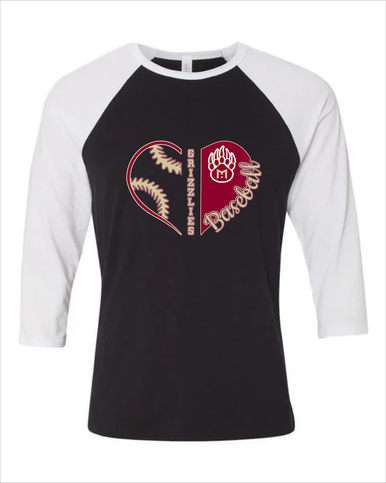 Mission Hills Grizzlies Heart Baseball Women's Baseball T-Shirt