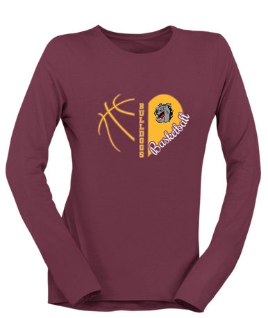 West Covina Bulldogs Heart Basketball Women's LS T-Shirt
