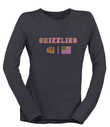 San Lorenzo Grizzlies SLZ Script Pink Camo Flag Women's Premium LS T-Shirt