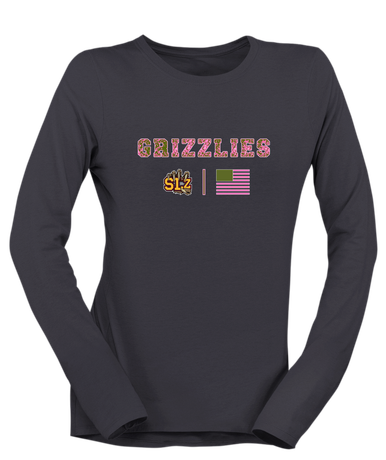 San Lorenzo Grizzlies SLZ Script Pink Camo Flag Women's LS T-Shirt