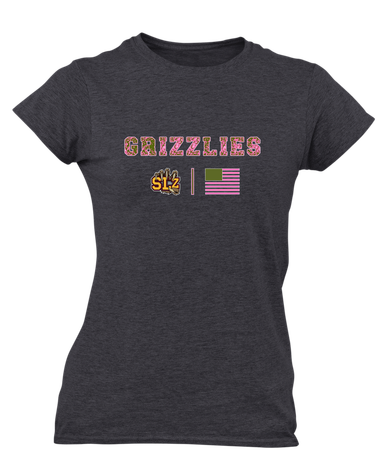 San Lorenzo Grizzlies SLZ Script Pink Camo Flag Women's Premium SS T-Shirt