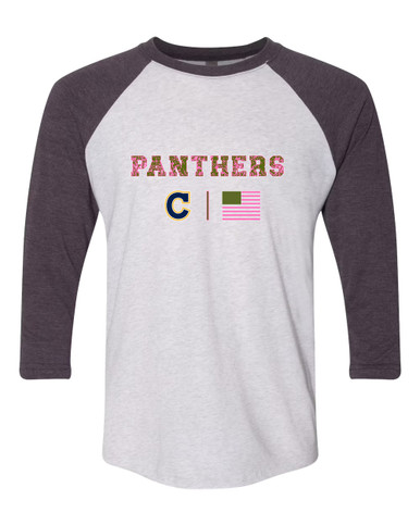 Cheltenham Panthers C Script Pink Camo Flag Women's Baseball T-Shirt