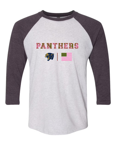 Round Lake Panthers Pink Camo Flag Women's Baseball T-Shirt