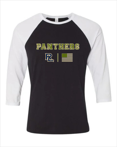 Round Lake Panthers RL Script Camo Flag Women's Baseball T-Shirt