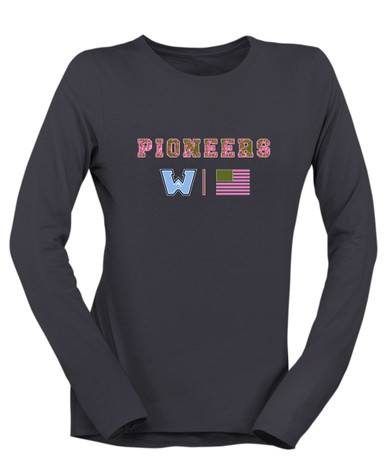 Watauga Pioneers Pink Camo Flag Women's LS T-Shirt