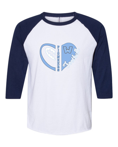 Watauga Pioneers Heart Football Women's Baseball T-Shirt