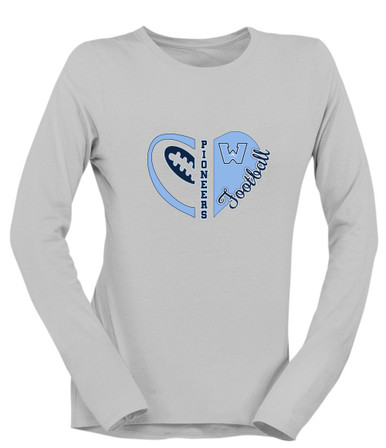 Watauga Pioneers Heart Football Women's LS T-Shirt