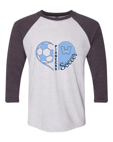 Watauga Pioneers Heart Soccer Women's Baseball T-Shirt