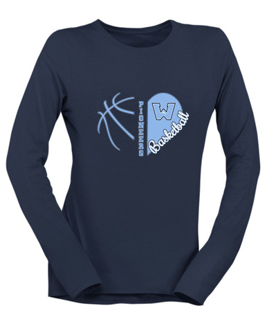 Watauga Pioneers Heart Basketball Women's LS T-Shirt