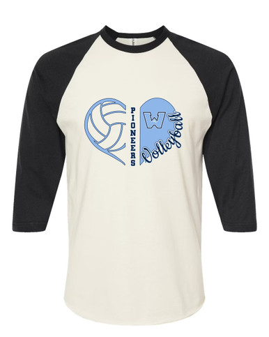 Watauga Pioneers Heart Volleyball Women's Baseball T-Shirt
