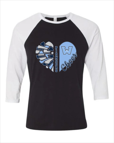 Watauga Pioneers Heart Cheer Women's Baseball T-Shirt