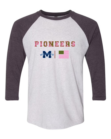 Millbrook Pioneers Pink Camo Flag Women's Baseball T-Shirt