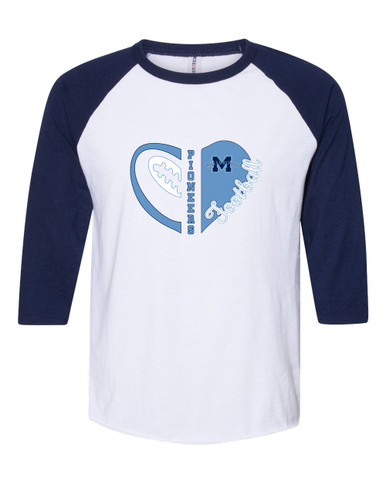 Millbrook Pioneers Heart Football Women's Baseball T-Shirt