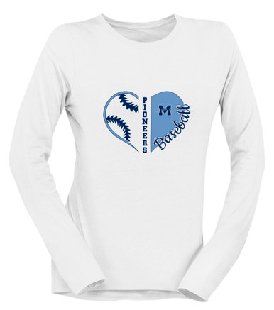 Millbrook Pioneers Heart Baseball Women's LS T-Shirt