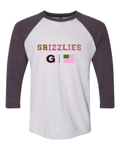 Grainger Grizzlies Pink Camo Flag Women's Baseball T-Shirt