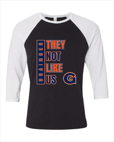 Grainger Grizzlies They Not Like Us #1 Women's Baseball T-Shirt