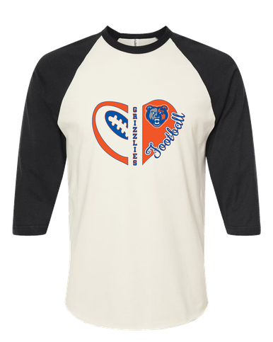 Grand Oaks Grizzlies Heart Football Women's Baseball T-Shirt