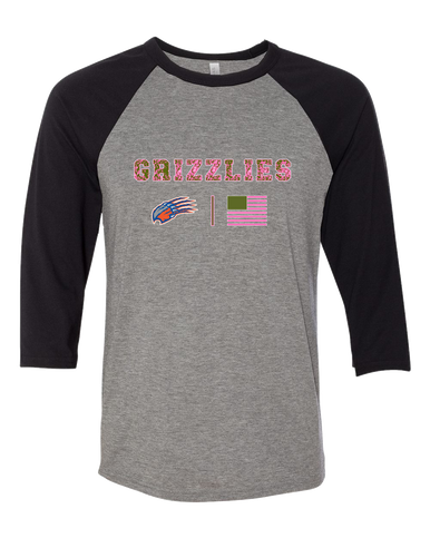 Grand Oaks Grizzlies Claw Pink Camo Flag Women's Baseball T-Shirt