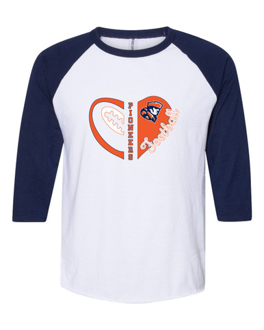 Heritage Pioneers Heart Football Women's Baseball T-Shirt