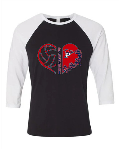 Patriot Pioneers Heart Volleyball Women's Baseball T-Shirt