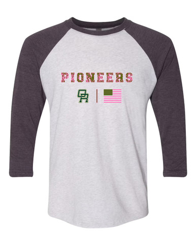 Oak Ridge Pioneers Pink Camo Flag Women's Baseball T-Shirt