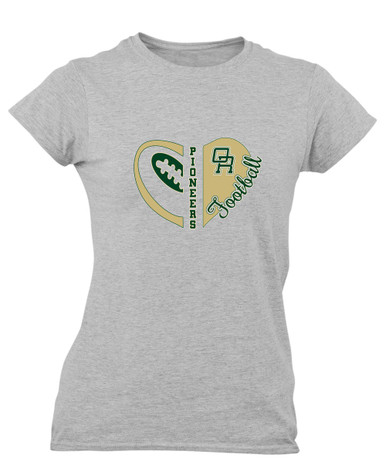 Oak Ridge Pioneers Heart Football Women's SS T-Shirt