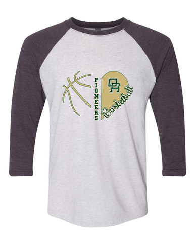 Oak Ridge Pioneers Heart Basketball Women's Baseball T-Shirt