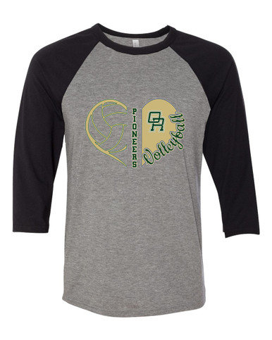 Oak Ridge Pioneers Heart Volleyball Women's Baseball T-Shirt