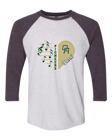 Oak Ridge Pioneers Heart Band Women's Baseball T-Shirt