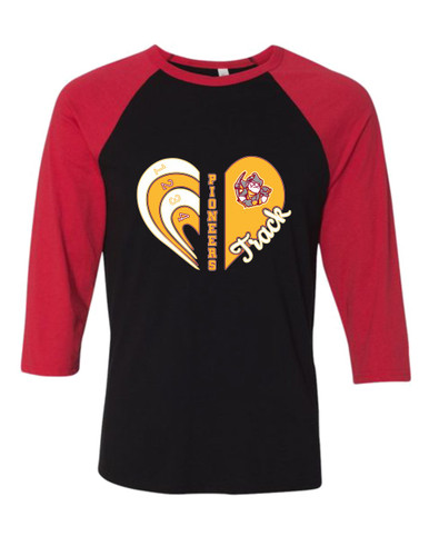 Cupertino Pioneers Heart Track Women's Baseball T-Shirt