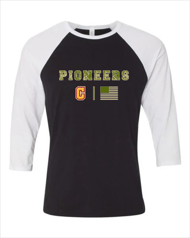 Cupertino Pioneers C Script Camo Flag Women's Baseball T-Shirt