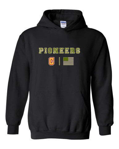 Cupertino Pioneers C Script Camo Flag Men's Hoodie